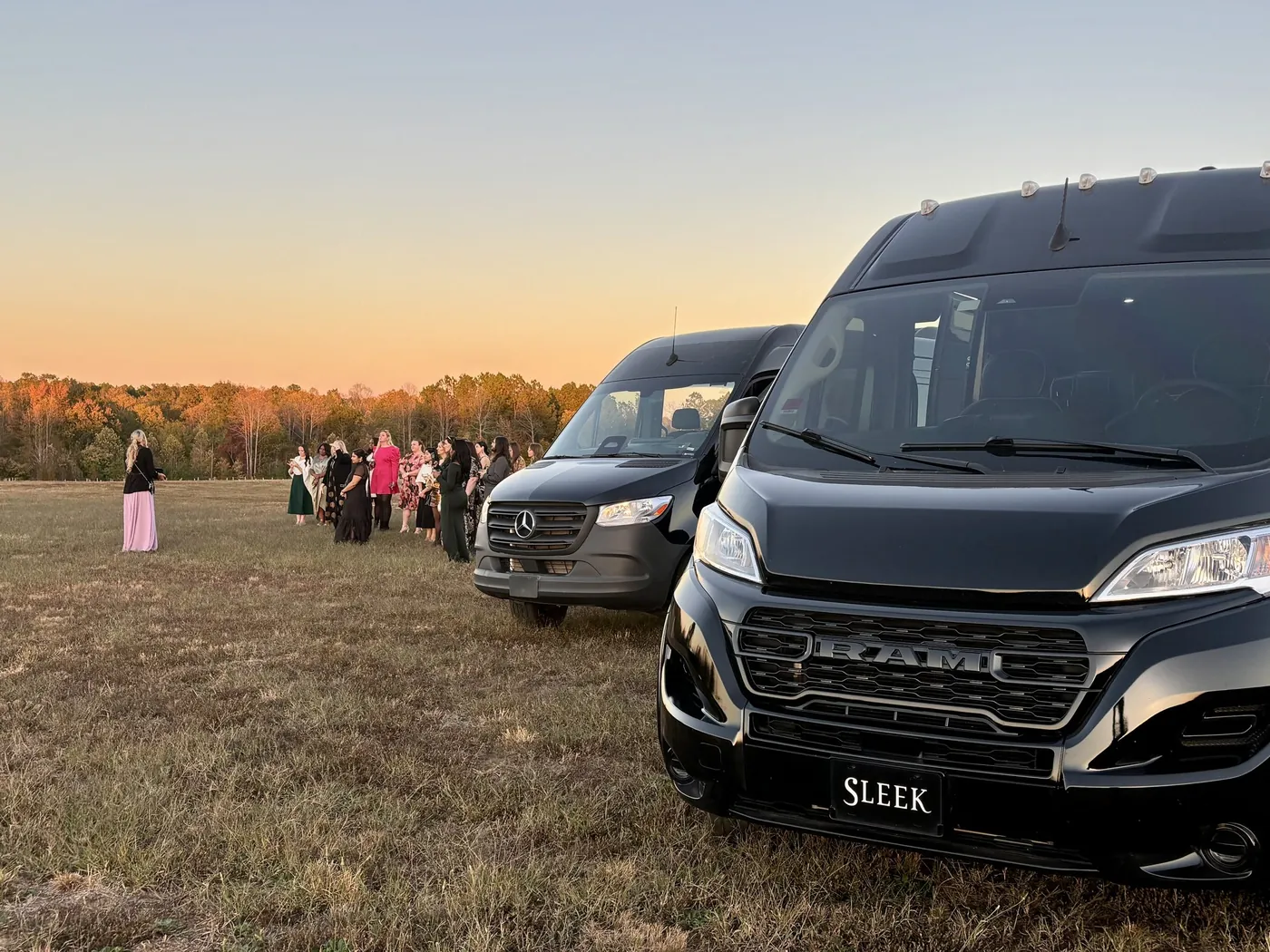 Sleek Transportation fleet vehicles at a Hunt Vineyard wedding