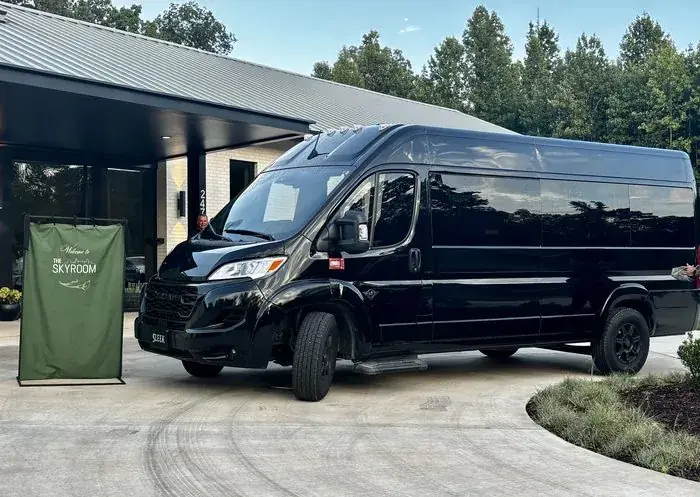 Sleek Transportation vehicle side view with illuminated branding