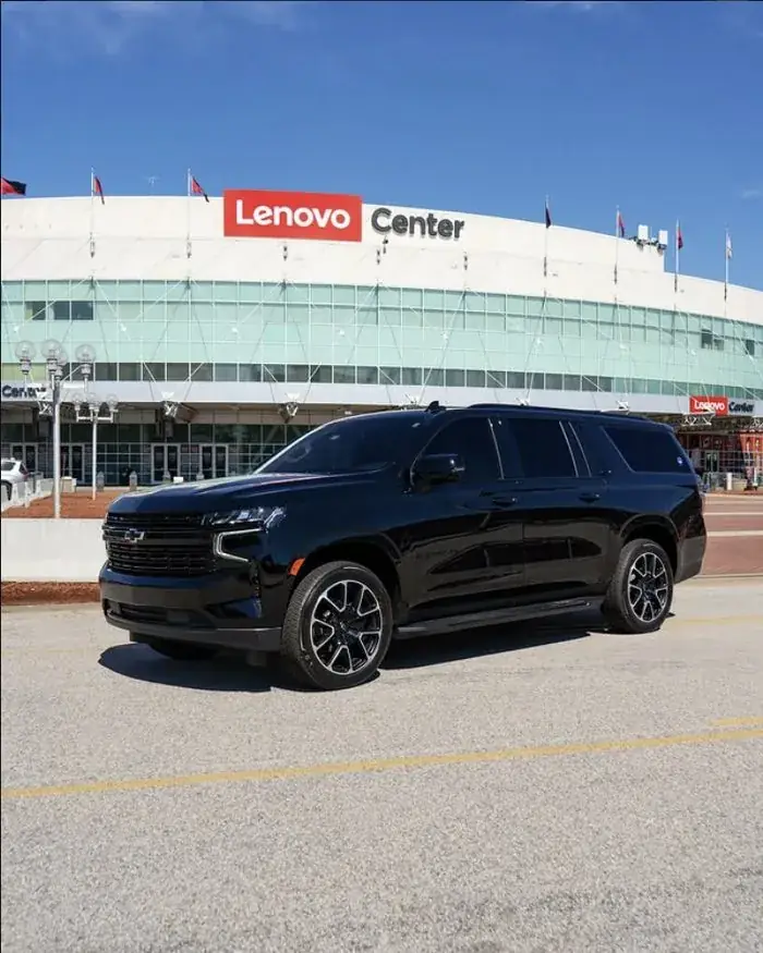 Sleek Transportation SUV in front of Lenovo Center arena